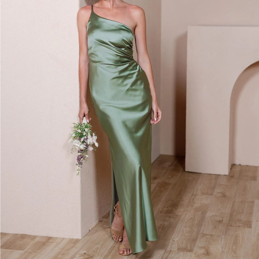 NWT - Revelry - Jade Satin Dress - Sage (Size 6)